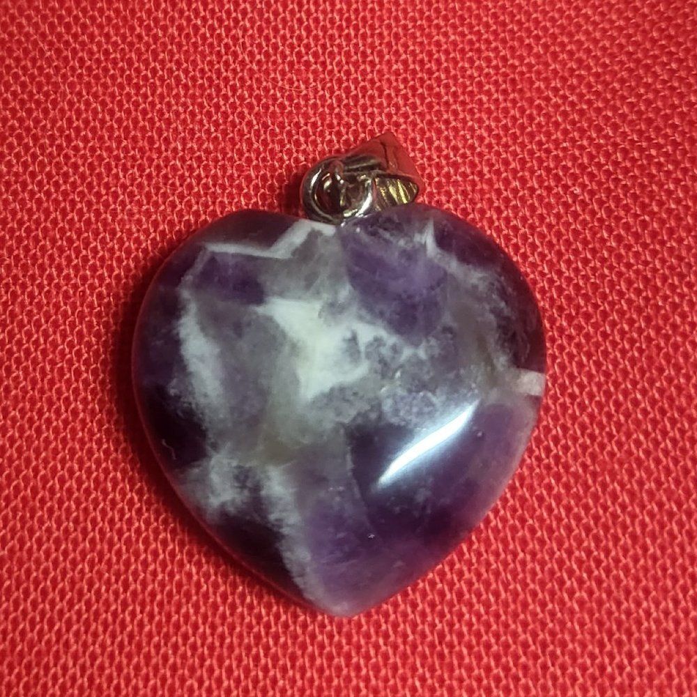 Bi-color Amethyst Crystal Heart Sterling Silver Pendant